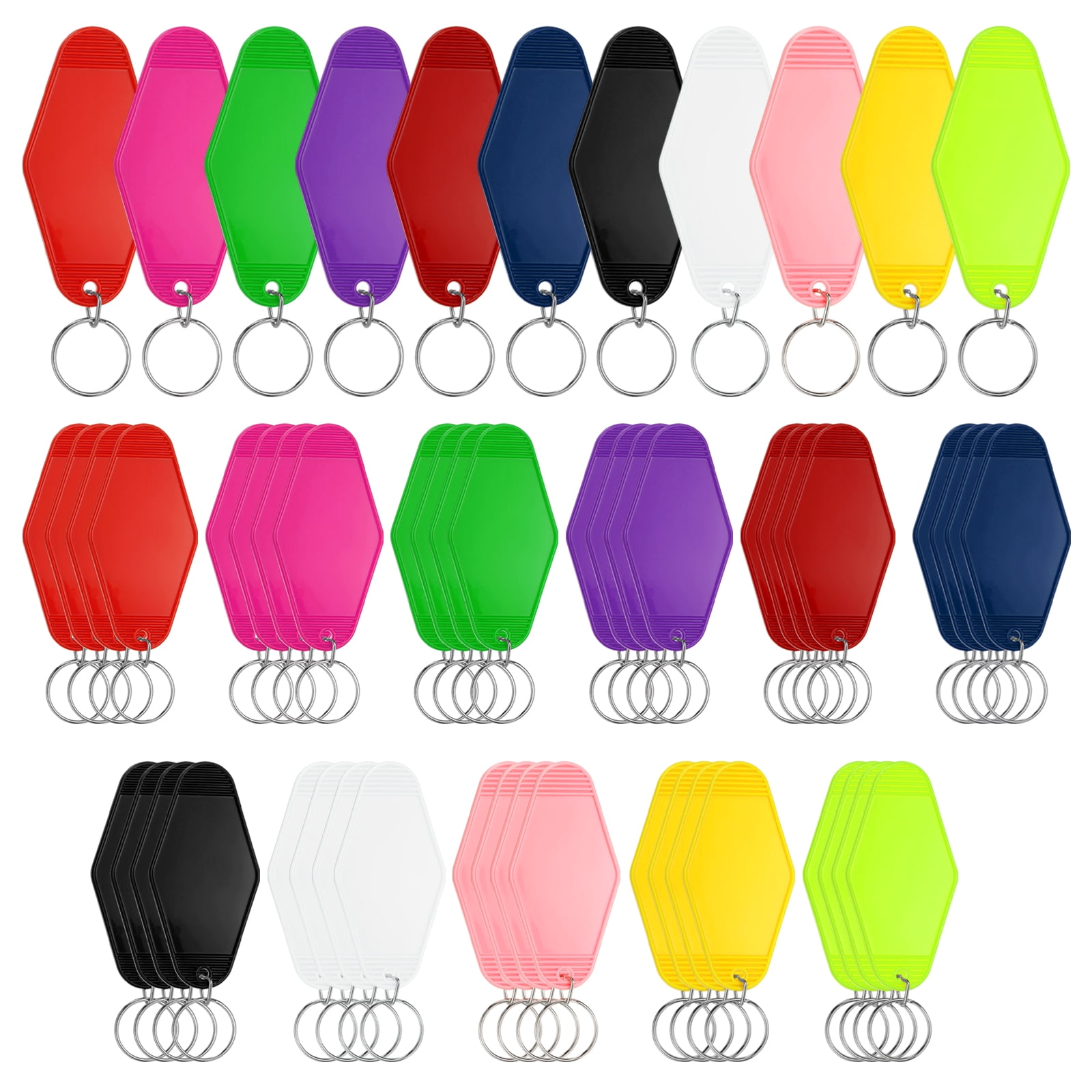 Uxcell 55 Pcs Blank Hotel Keychain Tags - 11 Colors Vintage Motel Key Tag Plastic Rhombus Keychain with Key Ring,[for Vinyl DIY Crafts Car Ornament Sublimation Luggage Label]