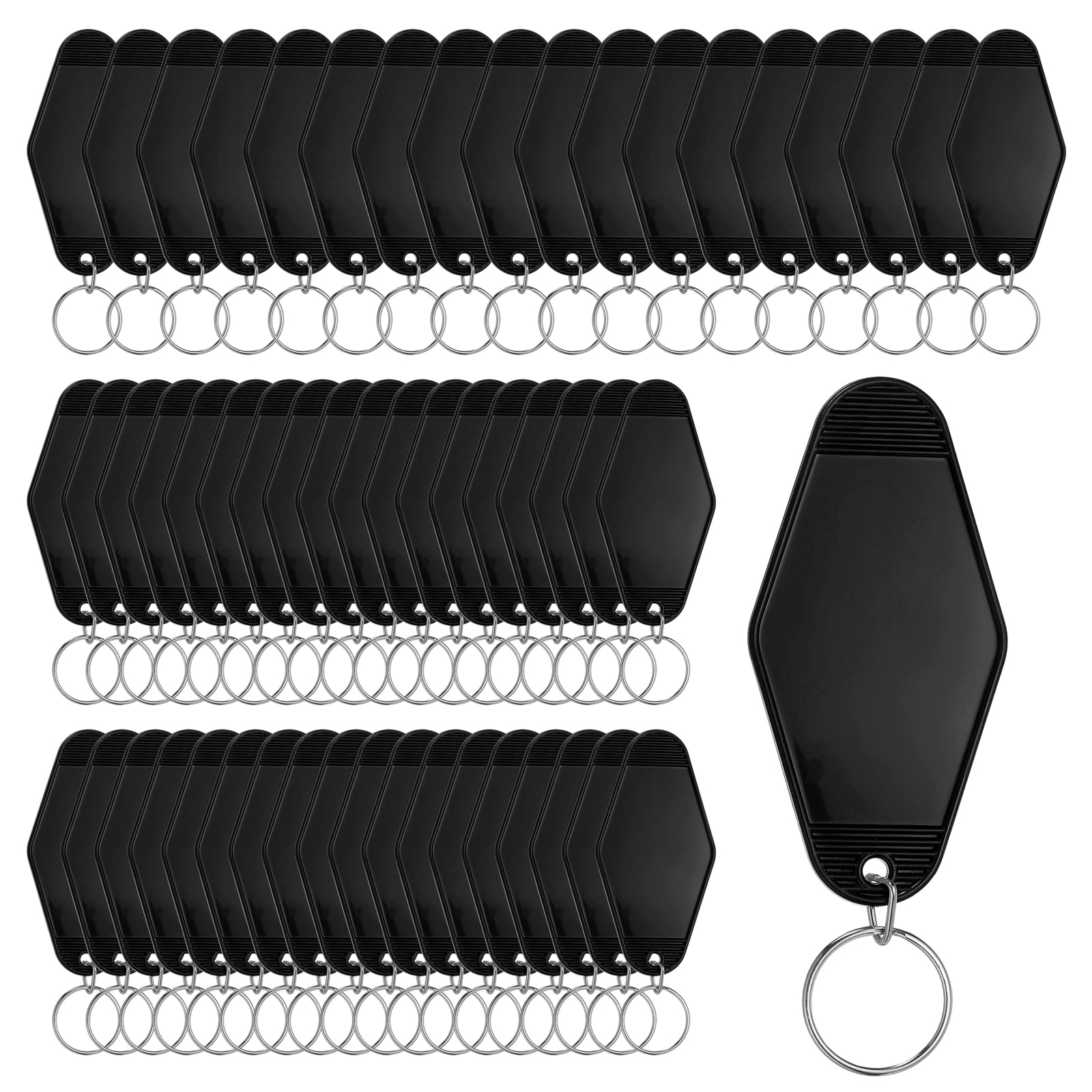 Uxcell 55 Pcs Blank Hotel Keychain Tags - Black Vintage Motel Key Tag Plastic Rhombus Keychain with Key Ring,[for Vinyl DIY Crafts Car Ornament Sublimation Luggage Label]