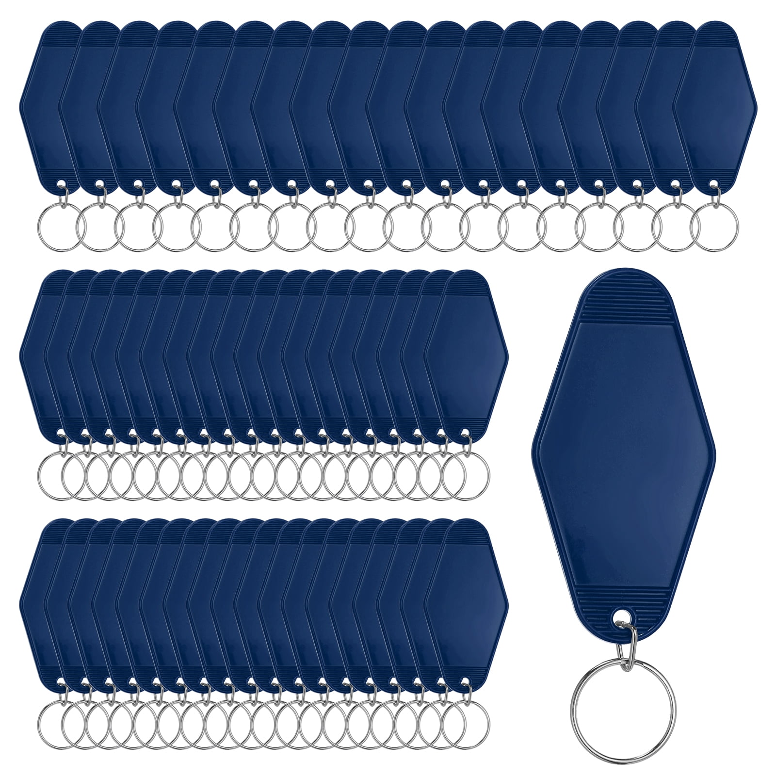 Uxcell 55 Pcs Blank Hotel Keychain Tags - Dark Blue Vintage Motel Key Tag Plastic Rhombus Keychain with Key Ring,[for Vinyl DIY Crafts Car Ornament Sublimation Luggage Label]