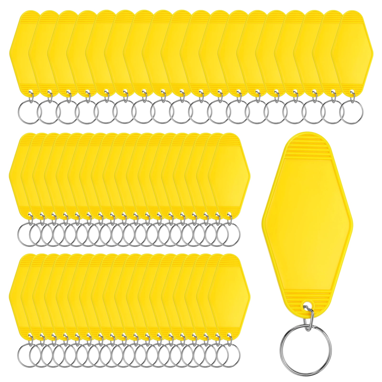 Uxcell 55 Pcs Blank Hotel Keychain Tags - Yellow Vintage Motel Key Tag Plastic Rhombus Keychain with Key Ring,[for Vinyl DIY Crafts Car Ornament Sublimation Luggage Label]