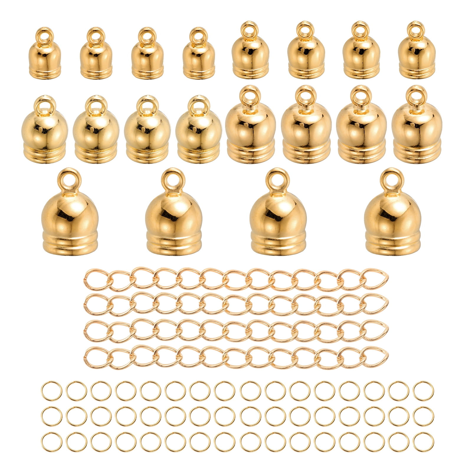 Uxcell 550Pcs Leather Cord End Caps, 4.8 to 11.8mm ID Tassel Barrel End Caps with Extender Chains and Jump Rings for Jewelry Making Findings DIY Bracelet Necklace, Bright Gold Tone