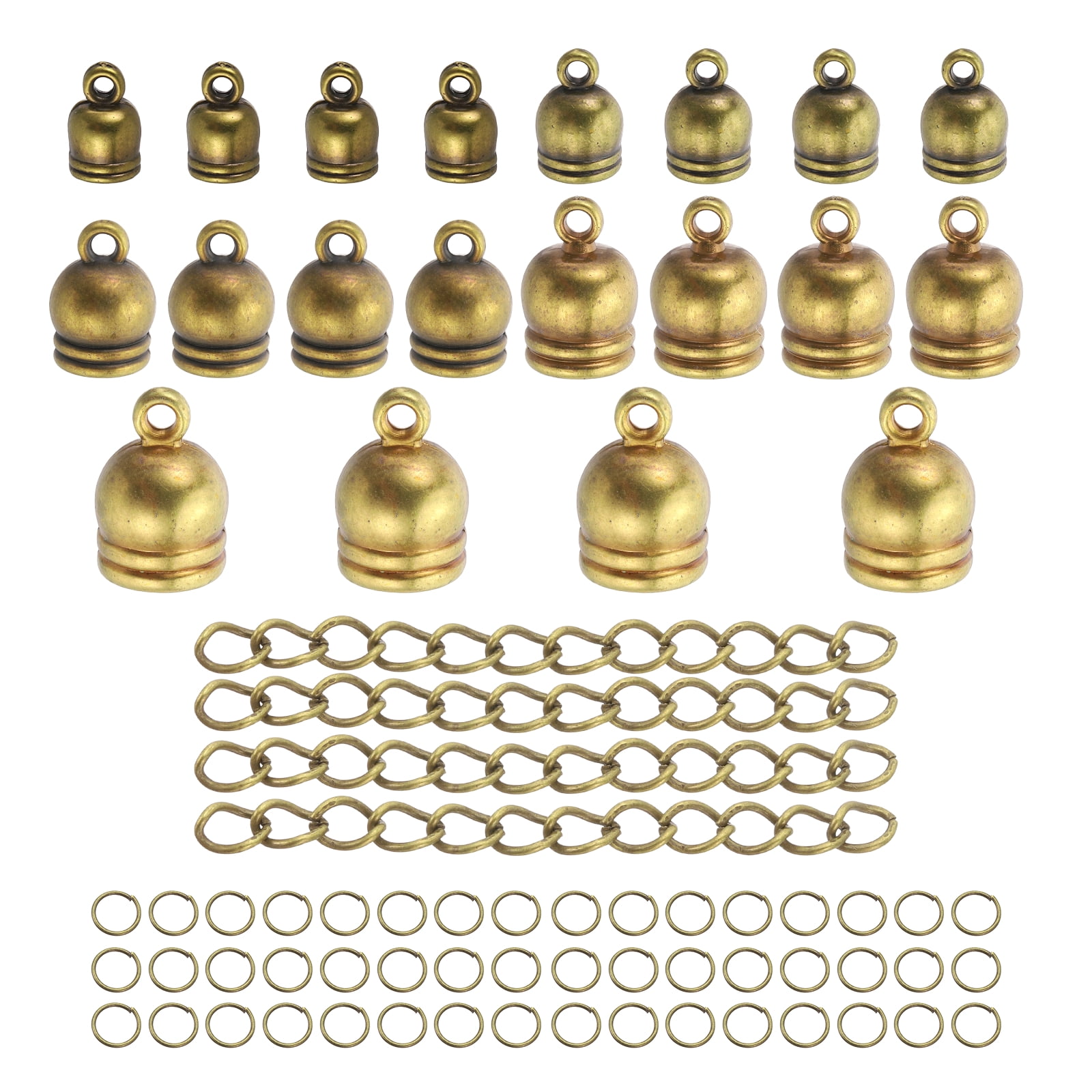 Uxcell 550Pcs Leather Cord End Caps, 4.8 to 11.8mm ID Tassel Barrel End Caps with Extender Chains and Jump Rings for Jewelry Making Findings DIY Bracelet Necklace, Bronze Tone