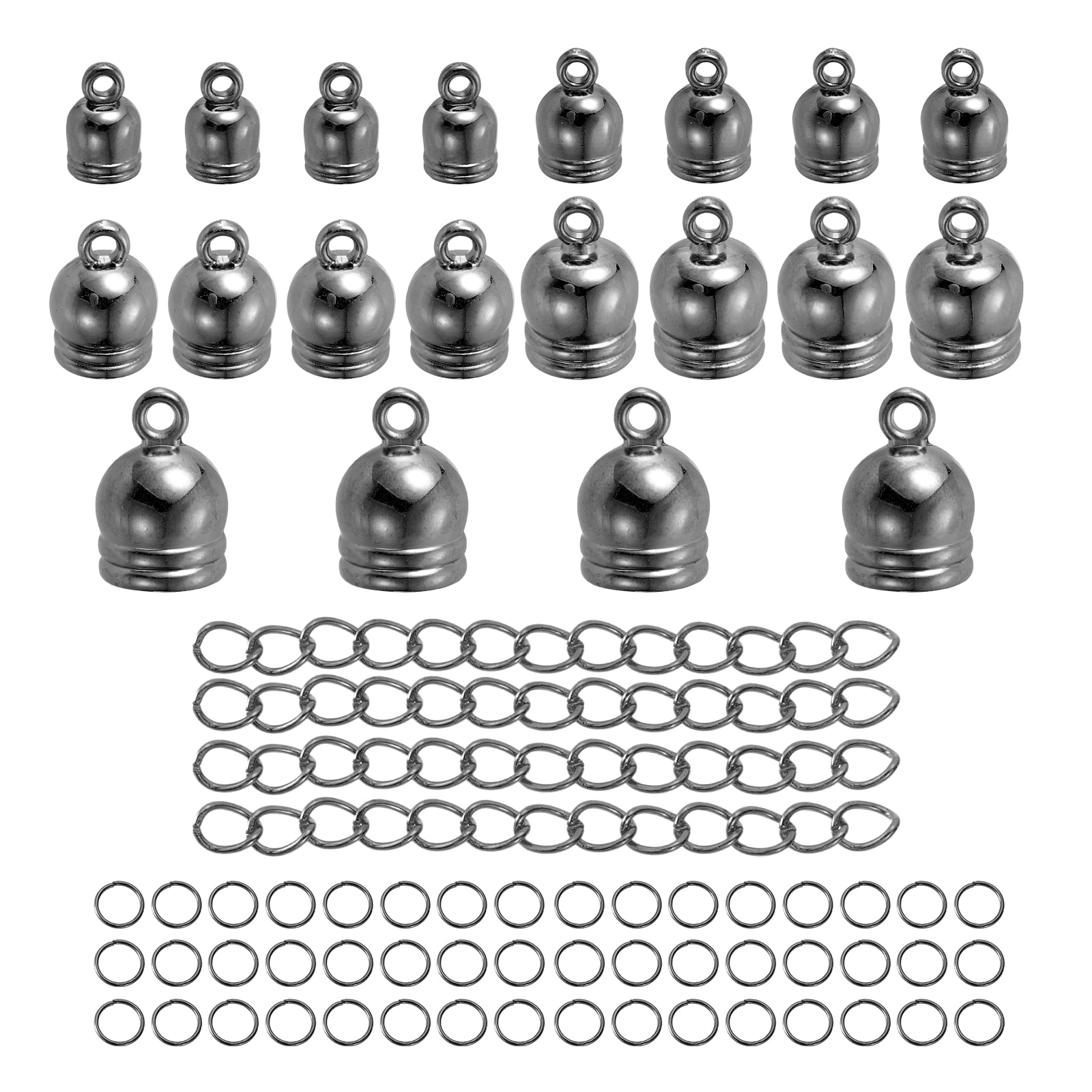 Uxcell 550Pcs Leather Cord End Caps, 4.8 to 11.8mm ID Tassel Barrel End Caps with Extender Chains and Jump Rings for Jewelry Making Findings DIY Bracelet Necklace, Grey Tone