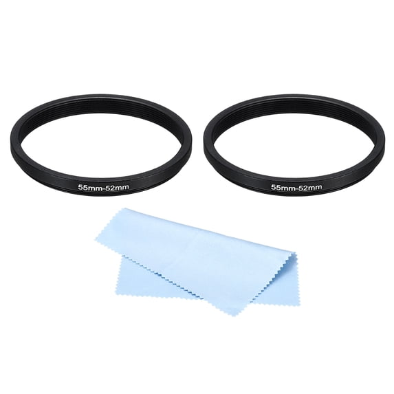 Uxcell 55mm-52mm Step Down Ring with Cleaning Cloth, 2 Pack Camera Lens Filter Adapter Ring, Black