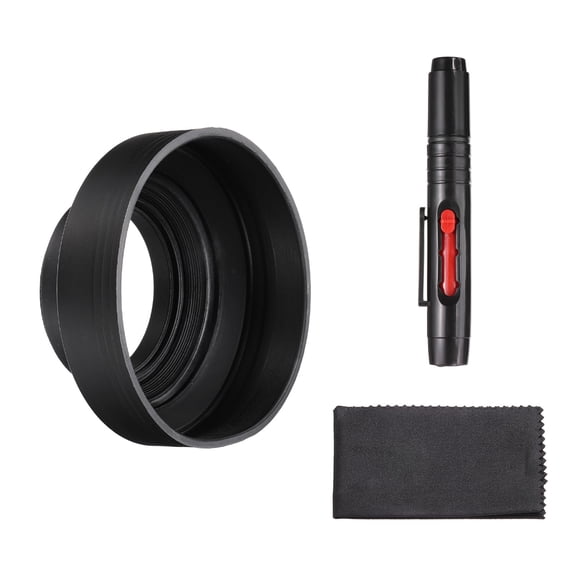 Uxcell 55mm Rubber Camera Lens Hood Sun Shade/Shield with Cleaning Cloth & Pen
