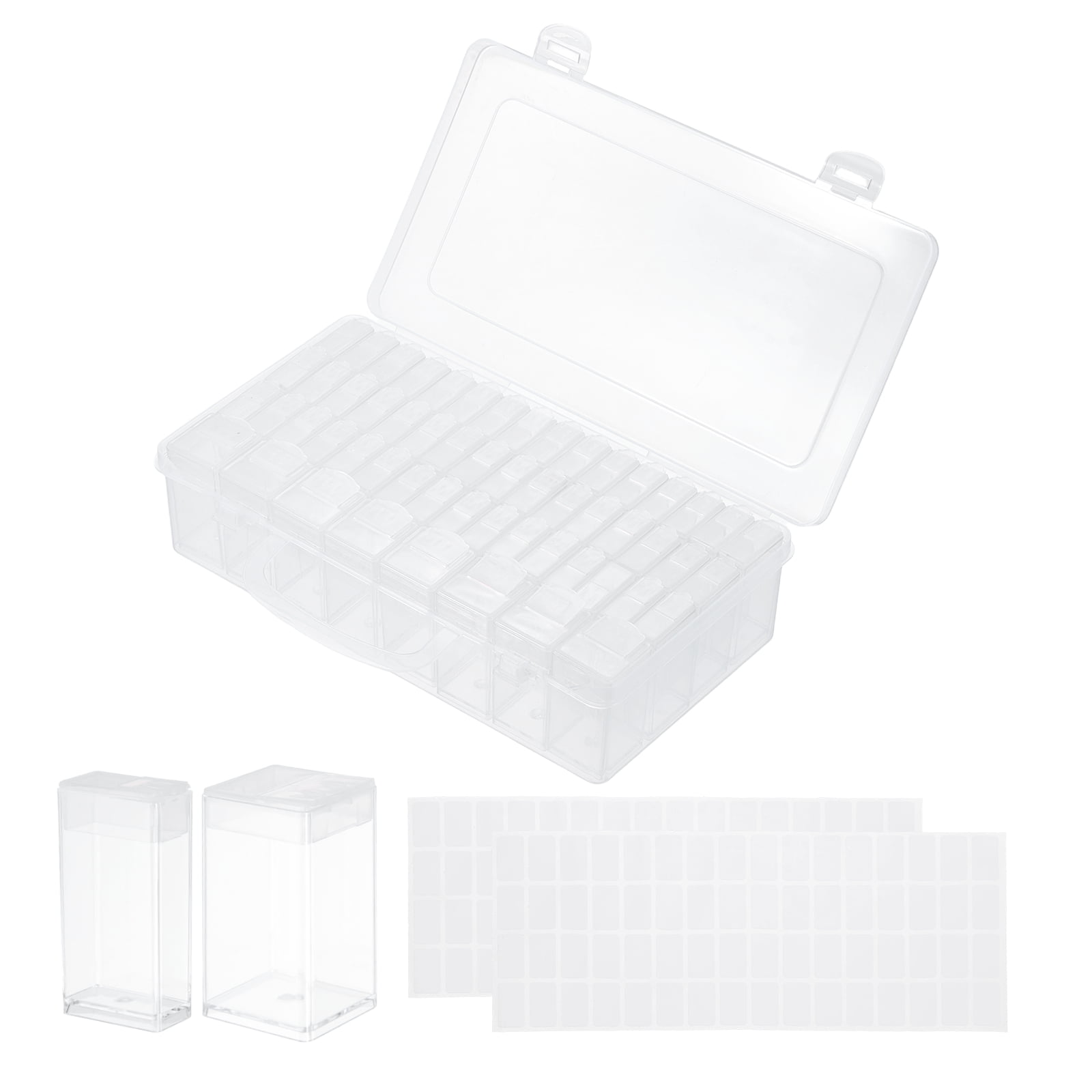 Uxcell 56 Slots Diamond Art Storage Containers, Clear Plastic Diamond Art Painting Beads Organizer Case Accessories with Labels for Jewelry Nail Crafts Rhinestones, 8.8x4.8x2.2inch
