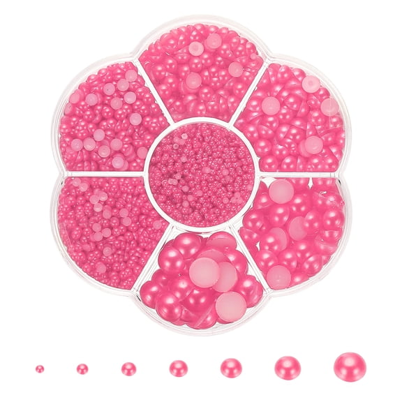 Uxcell 5645Pcs Flatback Pearls Beads for Crafting, 7 Sizes Half Round Resin Beads Flatback Pearl Charms, Rose Red