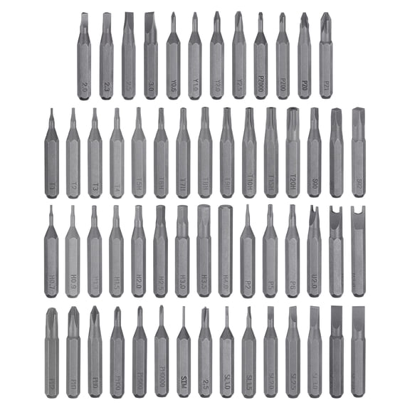 Uxcell 57pcs Screwdriver Bit Set 28mm Length S2 Steel Magnetic Phillips Slotted Hex Torx Star Triangle Square Y-Shaped U-Shaped Medium Board Card Removal Drill Bits