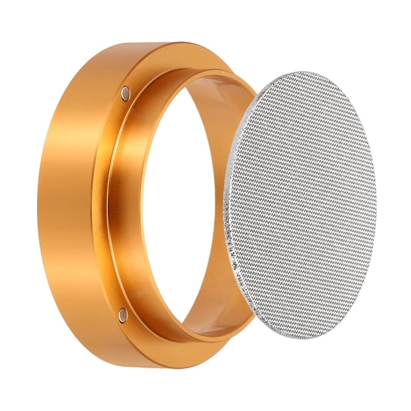 Uxcell 58MM Espresso Dosing Funnel Set, 2.76 x 0.87" Dosing Funnel with Puck Screen Coffee Puck Screen Set for 58mm Portafilter Powder Collection Grinding Coffee Grinder, Gold Tone