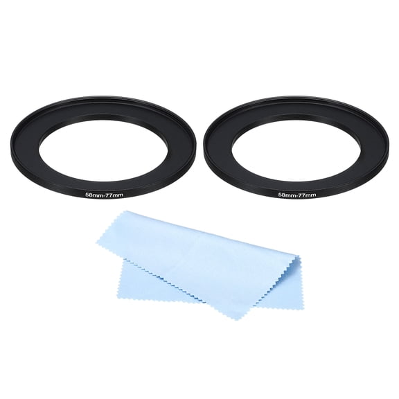 Uxcell 58mm-77mm Step Up Ring with Cleaning Cloth, 2 Pack Camera Lens Filter Adapter Ring, Black