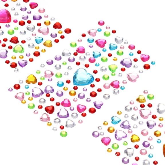 Uxcell 595 Pcs Gems Stickers, 5 Sheet Self-Adhesive Gems Bling Circular and Heart Rhinestone Stickers, Multicolor
