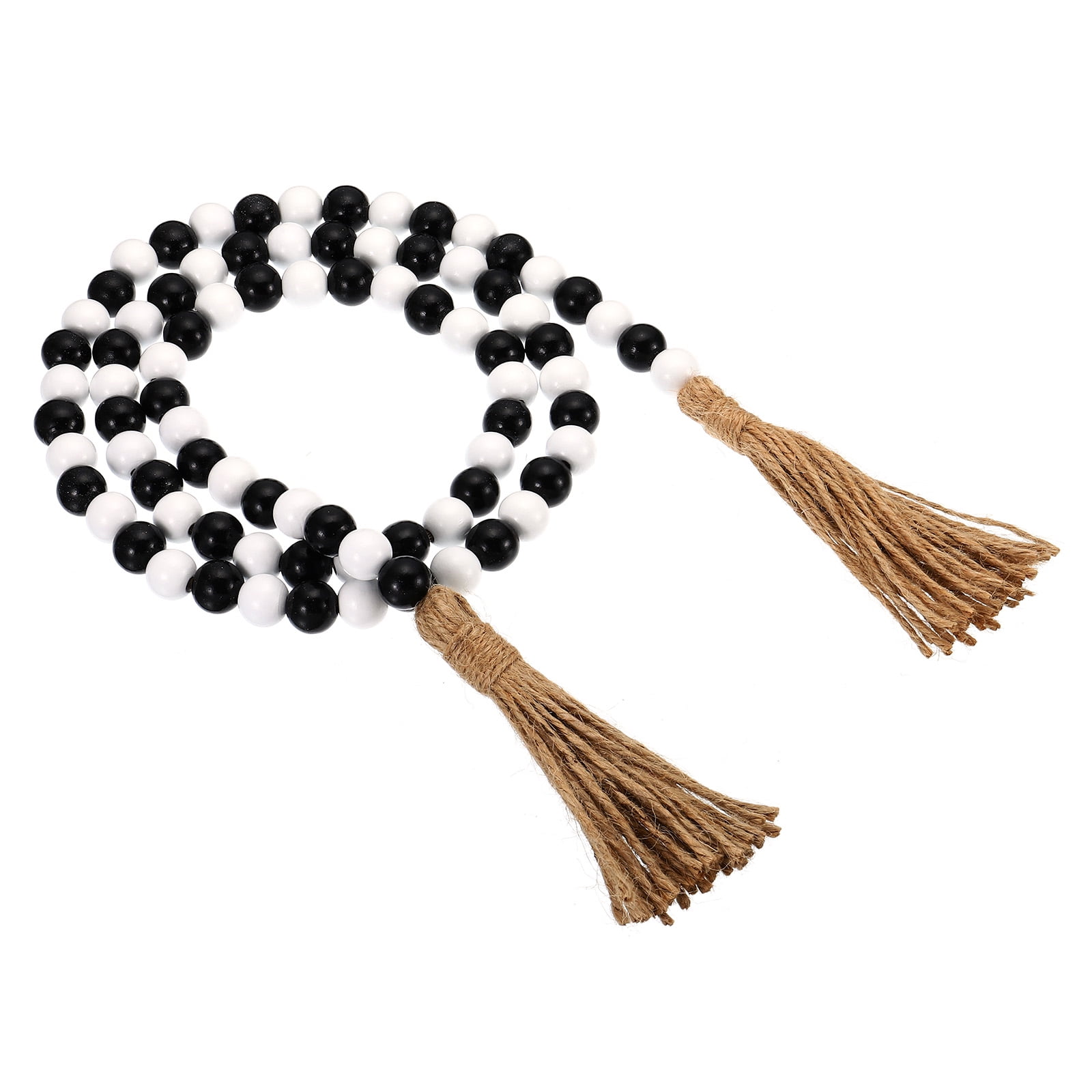 59in Black and White Wood Bead Garland with Jute Tassels