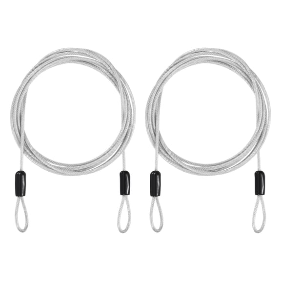 Uxcell 5FT Security Steel Cable Bike Lock Cable 2 Pack, Silver Heavy Duty Safety Wire Rope with Double Loops Vinyl Coated 1 Inch Thick for Bike Travel Camp Gate Bicycle Motorcycle Luggage