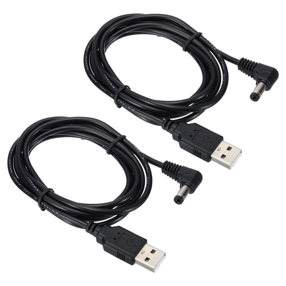 Uxcell 5Ft USB to DC 5.5x2.5mm Barrel Jack Power Cable, 2 Pcs Wire Adapter Connector Charging Cord, Black