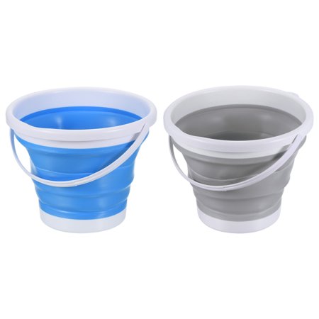 Uxcell 5L Collapsible Bucket, Portable Folding Beach Bucket for Camping, Blue Gray 2 Pack