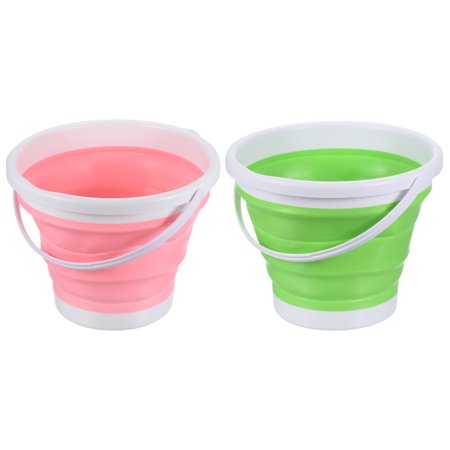 Uxcell 5L Collapsible Bucket, Portable Folding Beach Bucket for Camping, Green Pink 2 Pack