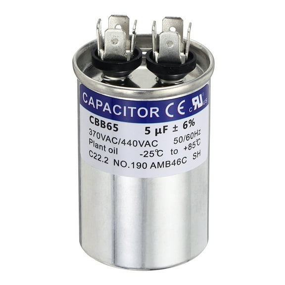 Uxcell 5MFD CBB65 Run Start Capacitor 5uF, 370/440V Round AC Capacitor for AC Motor Run, HVAC, Air Conditioner, Condenser Motors