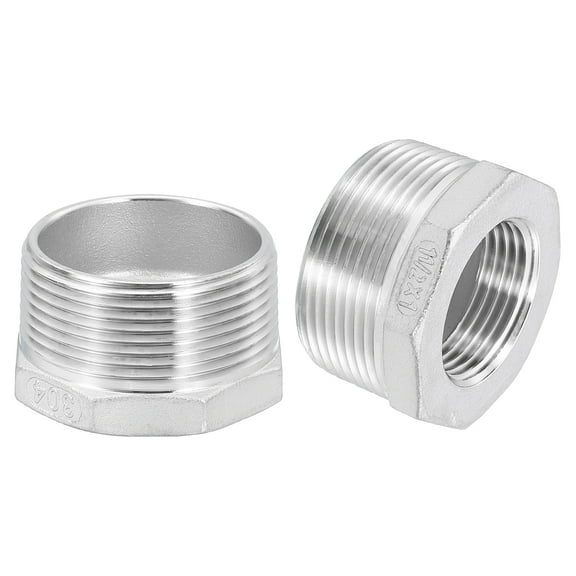Uxcell 5Pack 1-1/2" Male NPT to 1" Female NPT 304 Stainless Steel Reducer Hex Bushing