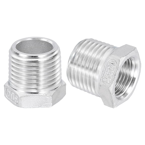 Uxcell 5Pack 1/2" Male to 3/8" Female NPT 304 Stainless Steel Reducer Hex Bushing