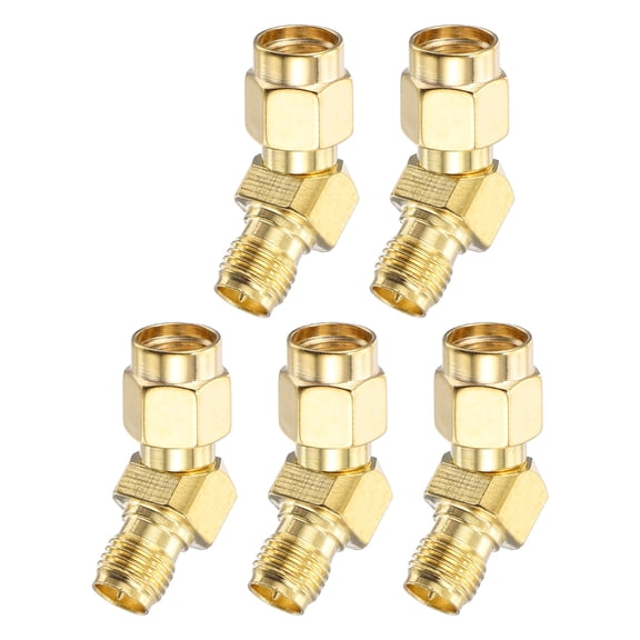 Uxcell 5Pack 135 Type SMA L-Shape Adapter RP-SMA Male to Female Adapter Converter 50 Ohm for Antennas, Signal Monitoring, Test Bench,  Router, Car Navigation, Gold