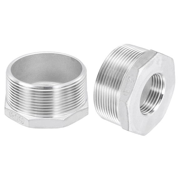 Uxcell 5Pack 2" Male to 1" Female NPT 304 Stainless Steel Reducer Hex Bushing