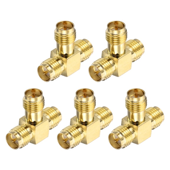 Uxcell 5Pack 3 Way SMA Splitter Adapter RP-SMA Female to Dual Female Adapter Converter 50 Ohm for Antennas, Signal Monitoring, Test Bench,  Router, Car Navigation, Gold