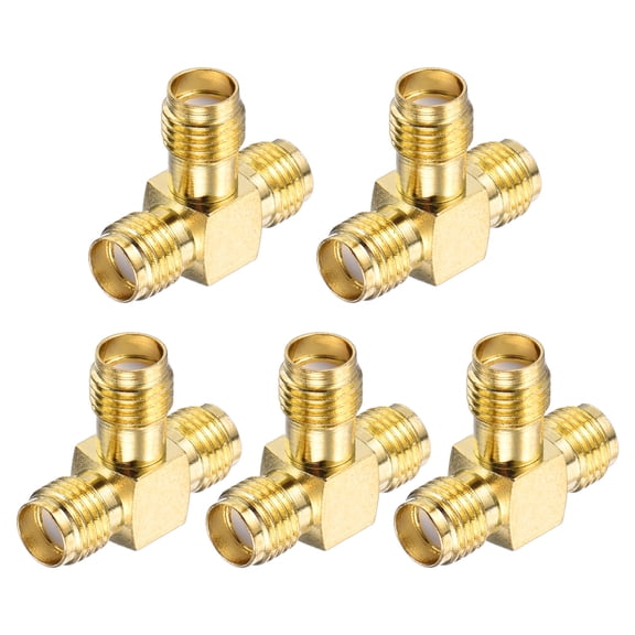 Uxcell 5Pack 3 Way SMA Splitter Adapter SMA Female to Dual Female Adapter Converter 50 Ohm for Antennas, Signal Monitoring, Test Bench,  Router, Car Navigation, Gold