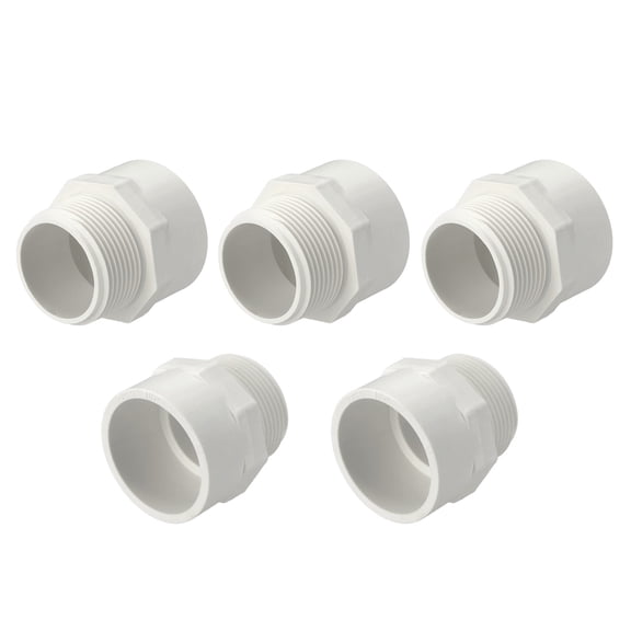 Uxcell 5Pack PVC Male Pipe Fittings Adapter 1 1/4" NPT Male Thread x Socket, Schedule 40 PVC Coupling Straight Pipe Connector, High-Flow Capacity for Plumbing, Irrigation, Pool, Sprinkler