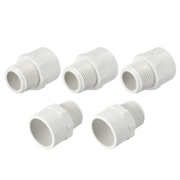Uxcell 5Pack PVC Male Pipe Fittings Adapter 3/4" NPT Male Thread x Socket, Schedule 40 PVC Coupling Straight Pipe Connector, High-Flow Capacity for Plumbing, Irrigation, Pool, Sprinkler