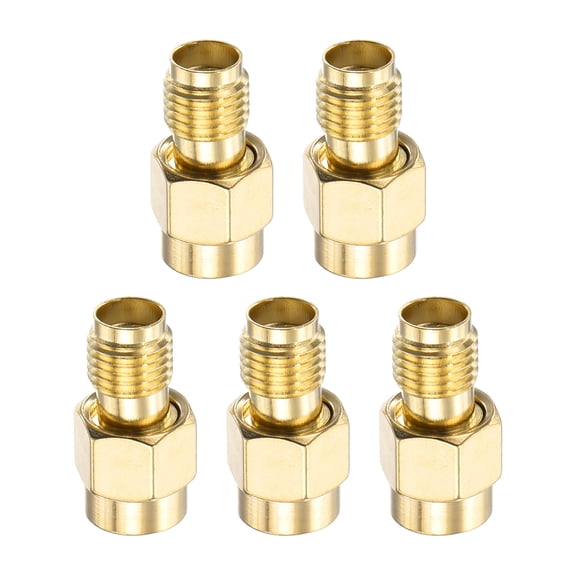 Uxcell 5Pack SMA Straight Adapter RP-SMA Male to SMA Female Adapter Converter 50 Ohm for Antennas, Signal Monitoring, Test Bench,  Router, Car Navigation, Gold