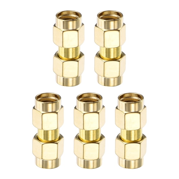 Uxcell 5Pack SMA Straight Adapters RP-SMA Male to Male Adapter Converter 50 Ohm for Antennas, Signal Monitoring, Test Bench,  Router, Car Navigation, Gold