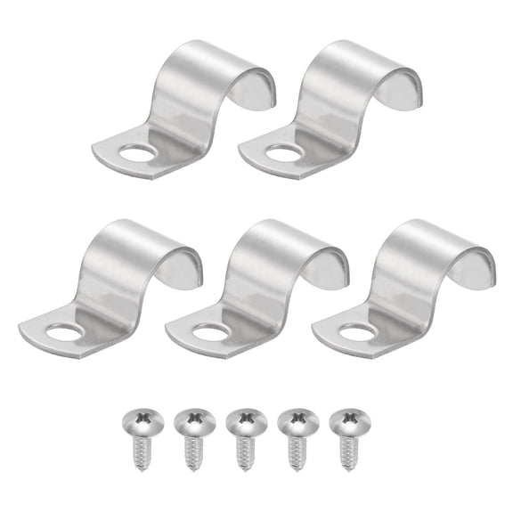 Uxcell 5Pcs 0.7" Pipe Strap, 1 Hole Pipe Clamp 304 Stainless Steel Rigid Conduit Clamp U Bracket Heavy Duty with Self-Tapping Screws for Tube Installation, Silver