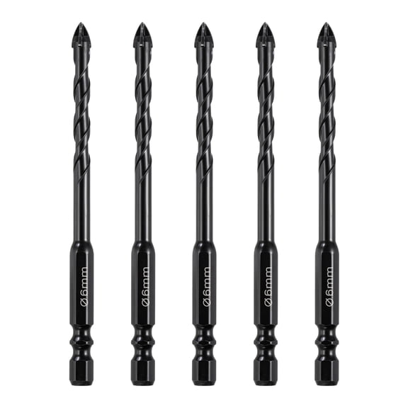 Uxcell 5Pcs 1/4" Carbide Masonry Drill Bit Hex Shank Cross Tip Spiral Black 6mm Masonry Bits, Tile Glass Boring, Brick Concrete Punching, Cement Wall Piercing