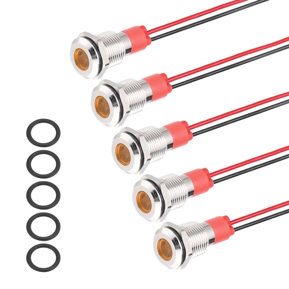 Uxcell 5Pcs 10mm Indicator Light, 12V-24V AC/DC LED Metal Signal Lamp Waterproof,Yellow