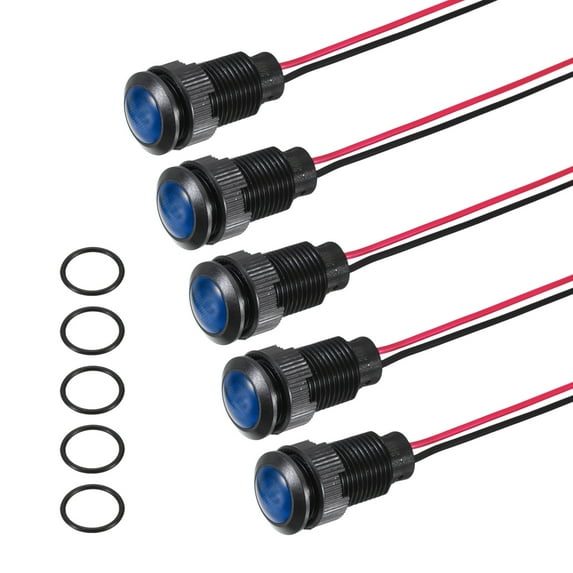 Uxcell 5Pcs 12mm Indicator Light,12V-24V AC/DC LED Plastic Shell Signal Lamp Waterproof IP67,Blue