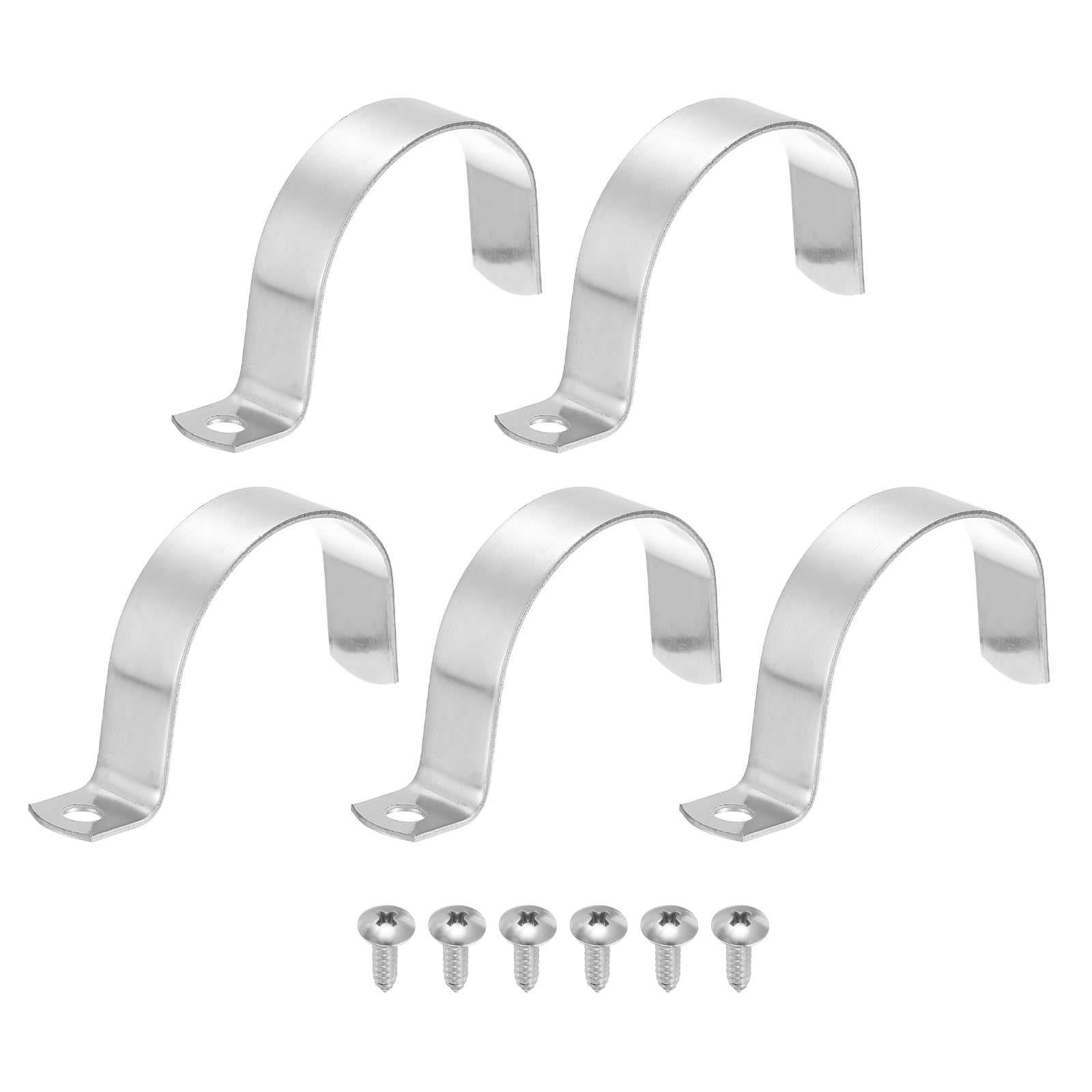 Uxcell 5Pcs 2-1/4" Pipe Strap, 1 Hole Pipe Clamp 304 Stainless Steel Rigid Conduit Clamp U Bracket Heavy Duty with Self-Tapping Screws for Tube Installation, Silver