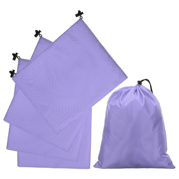 Uxcell 5Pcs 210D Polyester Drawstring Bag with Toggle, 10 x 12 Inch Waterproof Travel Storage Bag Foldable Stuff Sack Cinch Sack for Gym Travel Hiking Yoga Clothes Organizer, Light Purple
