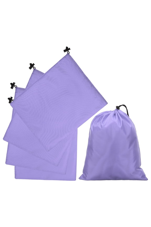 5Pcs 210D Polyester Drawstring Bag with Toggle, 10 x 12 Inch Waterproof Travel Storage Bag Foldable Stuff Sack Cinch Sack for Gym Travel Hiking Yoga Clothes Organizer, Light Purple