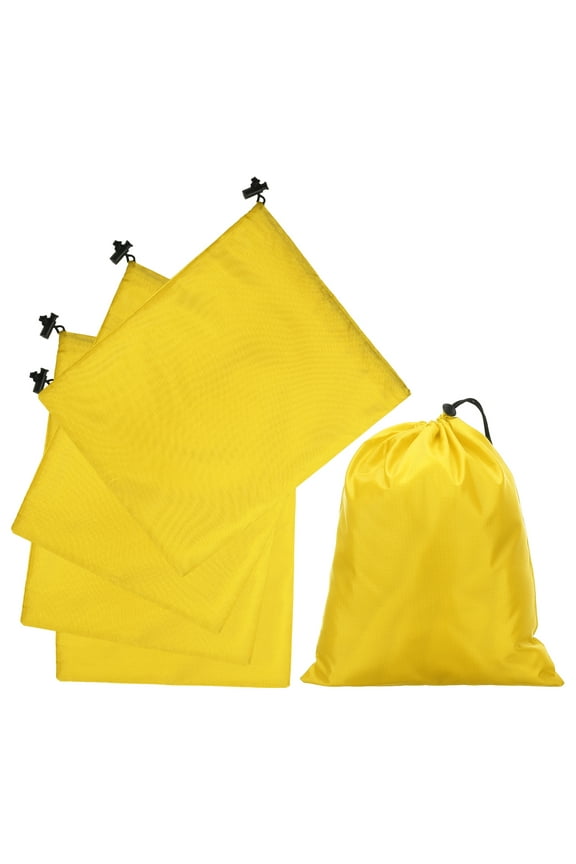 5Pcs 210D Polyester Drawstring Bag with Toggle, 10 x 12 Inch Waterproof Travel Storage Bag Foldable Stuff Sack Cinch Sack for Gym Travel Hiking Yoga Clothes Organizer, Yellow