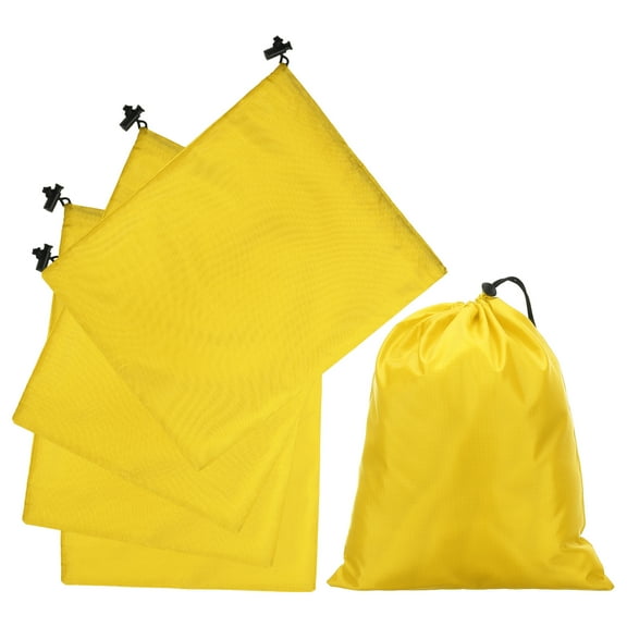 Uxcell 5Pcs 210D Polyester Drawstring Bag with Toggle, 10 x 12 Inch Waterproof Travel Storage Bag Foldable Stuff Sack Cinch Sack for Gym Travel Hiking Yoga Clothes Organizer, Yellow