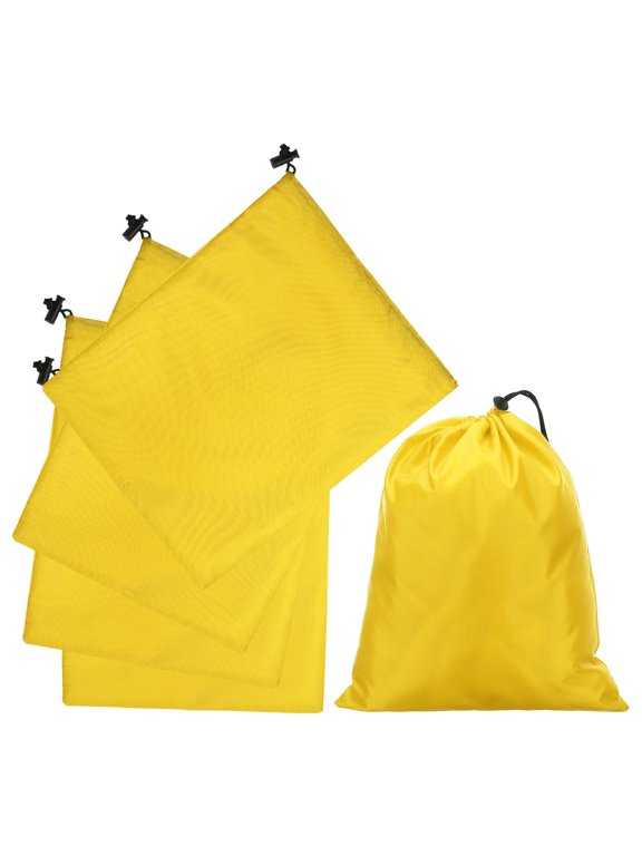 5Pcs 210D Polyester Drawstring Bag with Toggle, 10 x 12 Inch Waterproof Travel Storage Bag Foldable Stuff Sack Cinch Sack for Gym Travel Hiking Yoga Clothes Organizer, Yellow