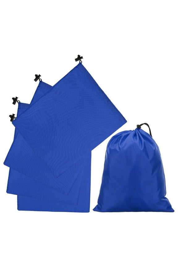 5Pcs 210D Polyester Drawstring Bag with Toggle, 10 x 12 Inch Waterproof Travel Storage Bag Foldable Stuff Sack Cinch Sack for Gym Travel Hiking Yoga Clothes Organizer, Dark Blue