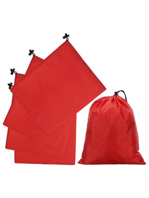5Pcs 210D Polyester Drawstring Bag with Toggle, 10 x 12 Inch Waterproof Travel Storage Bag Foldable Stuff Sack Cinch Sack for Gym Travel Hiking Yoga Clothes Organizer, Red