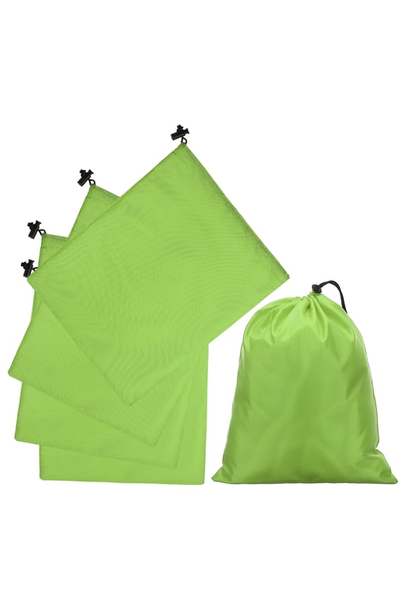 5Pcs 210D Polyester Drawstring Bag with Toggle, 10 x 12 Inch Waterproof Travel Storage Bag Foldable Stuff Sack Cinch Sack for Gym Travel Hiking Yoga Clothes Organizer, Light Green
