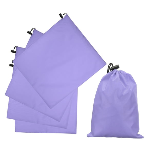 Uxcell 5Pcs 210D Polyester Drawstring Bag with Toggle, 14 x 16 Inch Waterproof Travel Storage Bag Foldable Stuff Sack Cinch Sack for Gym Travel Hiking Yoga Clothes Organizer, Light Purple