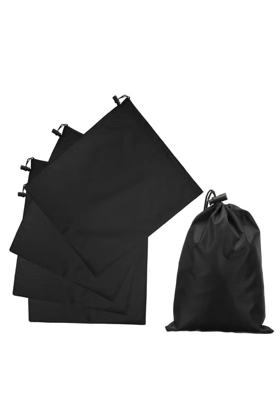 5Pcs 210D Polyester Drawstring Bag with Toggle, 14 x 16 Inch Waterproof Travel Storage Bag Foldable Stuff Sack Cinch Sack for Gym Travel Hiking Yoga Clothes Organizer, Black