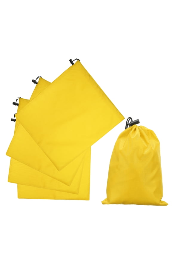 5Pcs 210D Polyester Drawstring Bag with Toggle, 14 x 16 Inch Waterproof Travel Storage Bag Foldable Stuff Sack Cinch Sack for Gym Travel Hiking Yoga Clothes Organizer, Yellow