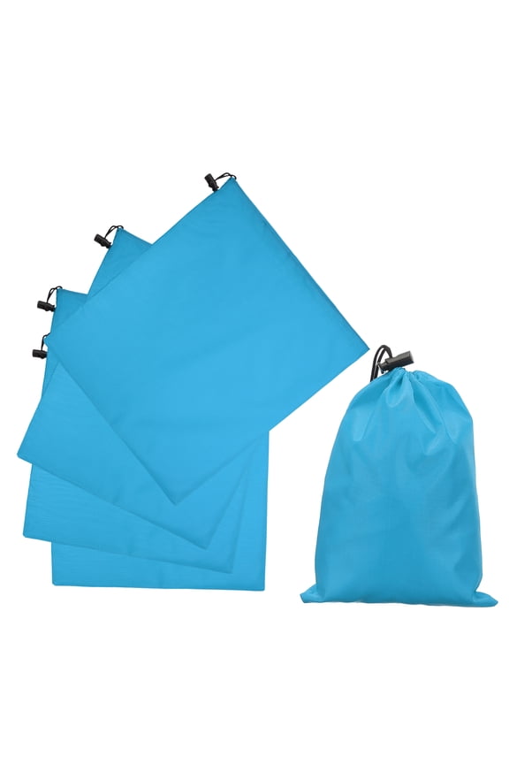 5Pcs 210D Polyester Drawstring Bag with Toggle, 14 x 16 Inch Waterproof Travel Storage Bag Foldable Stuff Sack Cinch Sack for Gym Travel Hiking Yoga Clothes Organizer, Sky Blue