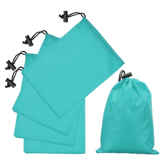 Uxcell 5Pcs 210D Polyester Drawstring Bag with Toggle, 6 x 8 Inch Waterproof Travel Storage Bag Foldable Stuff Sack Cinch Sack for Gym Travel Hiking Yoga Clothes Organizer, Azure Blue