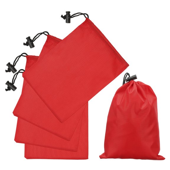 Uxcell 5Pcs 210D Polyester Drawstring Bag with Toggle, 6 x 8 Inch Waterproof Travel Storage Bag Foldable Stuff Sack Cinch Sack for Gym Travel Hiking Yoga Clothes Organizer, Red